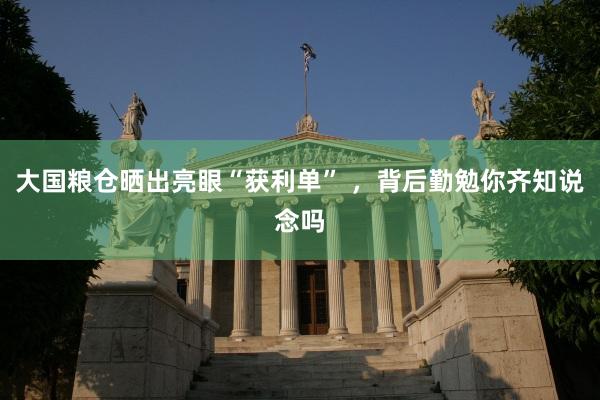 大国粮仓晒出亮眼“获利单” ，背后勤勉你齐知说念吗